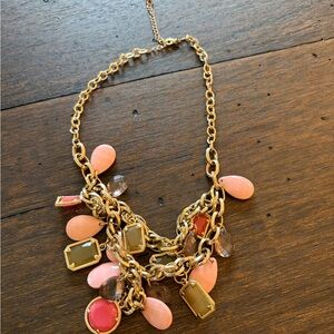 Gold Chain Statement Necklace with Pink and Taupe